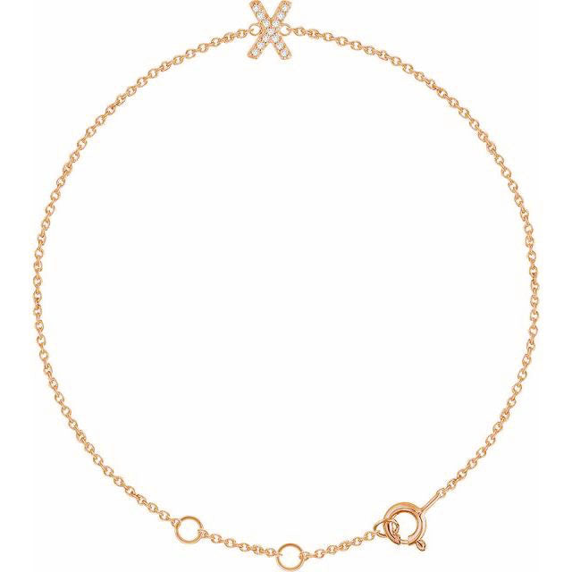 Laura-Gallon-Diamond Initial Bracelet-Special-Laura Gallon-14K Rose Gold-X-