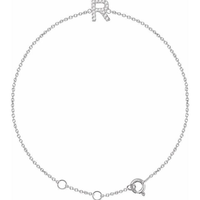Laura-Gallon-Diamond Initial Bracelet-Special-Laura Gallon-14K White Gold-R-