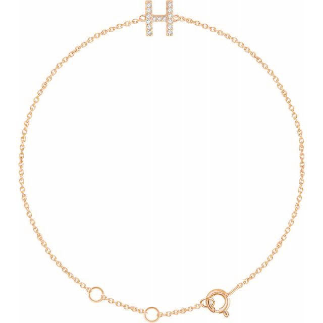 Laura-Gallon-Diamond Initial Bracelet-Special-Laura Gallon-14K Rose Gold-H-