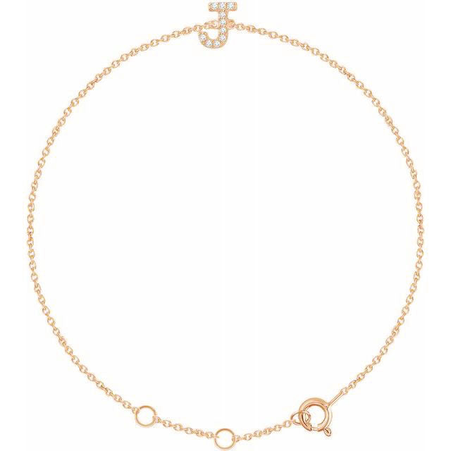 Laura-Gallon-Diamond Initial Bracelet-Special-Laura Gallon-14K Rose Gold-J-