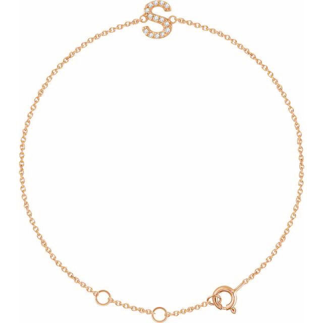Laura-Gallon-Diamond Initial Bracelet-Special-Laura Gallon-14K Rose Gold-S-