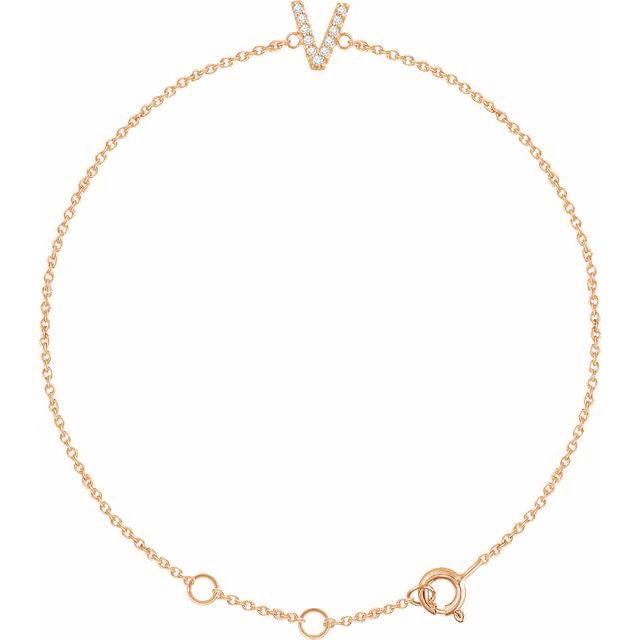 Laura-Gallon-Diamond Initial Bracelet-Special-Laura Gallon-14K Rose Gold-V-