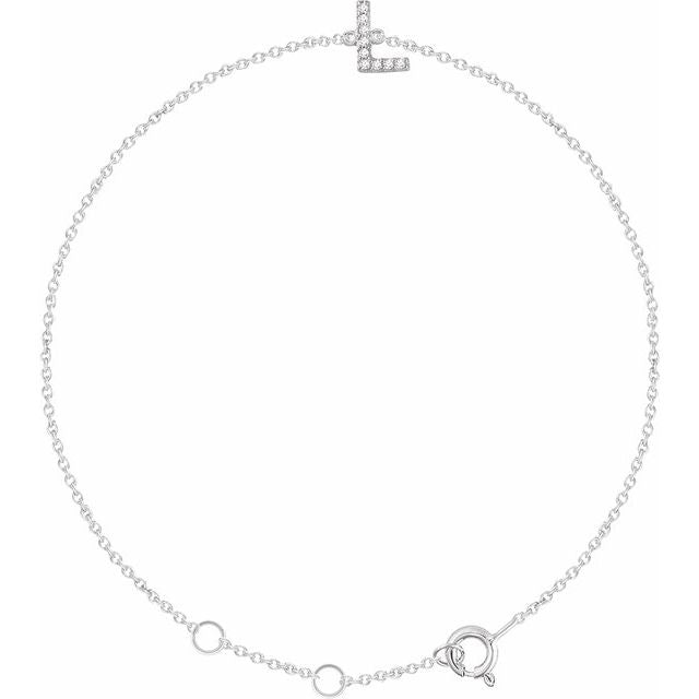 Laura-Gallon-Diamond Initial Bracelet-Special-Laura Gallon-14K White Gold-L-