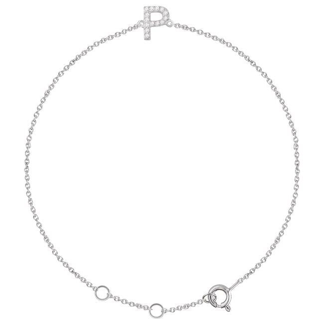 Laura-Gallon-Diamond Initial Bracelet-Special-Laura Gallon-14K White Gold-P-