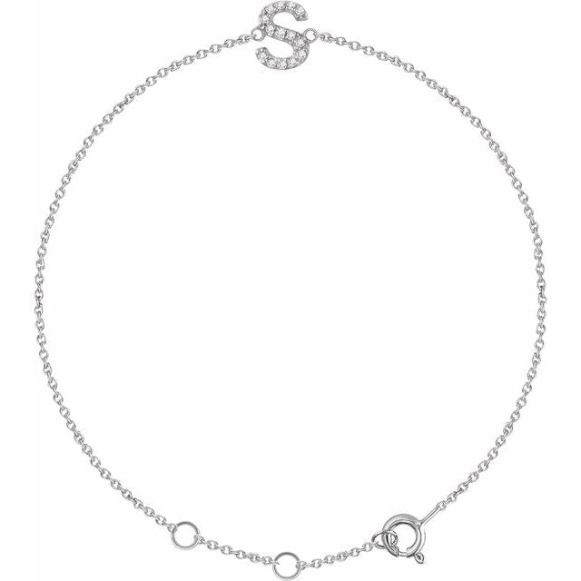 Laura-Gallon-Diamond Initial Bracelet-Special-Laura Gallon-14K White Gold-S-