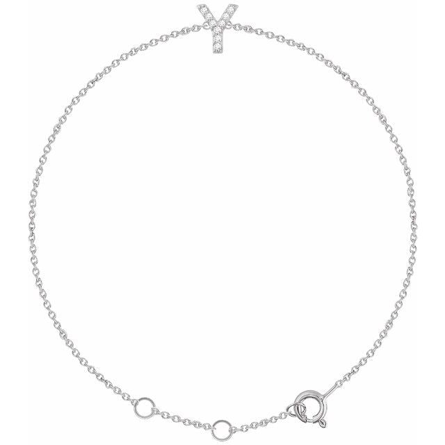 Laura-Gallon-Diamond Initial Bracelet-Special-Laura Gallon-14K White Gold-Y-