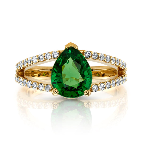 Pear tsavorite and diamond ring front view