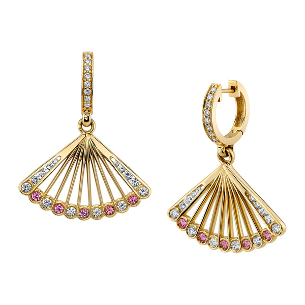 Pink Spinel and diamond fan-shaped earrings 